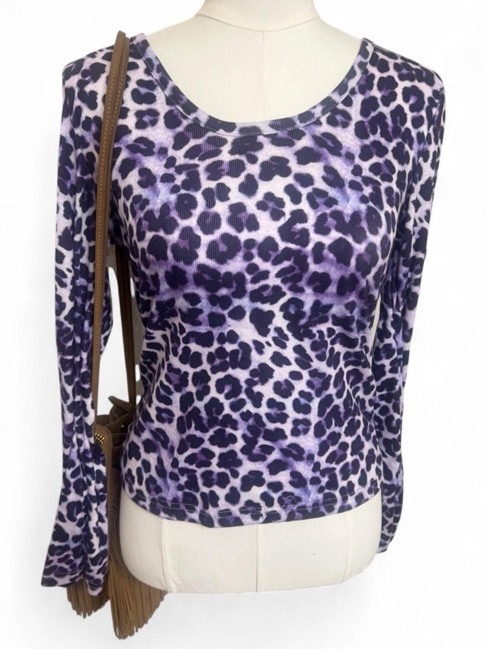 Purple leopard cheetah print long sleeve tshirt top retro indie y2k casual